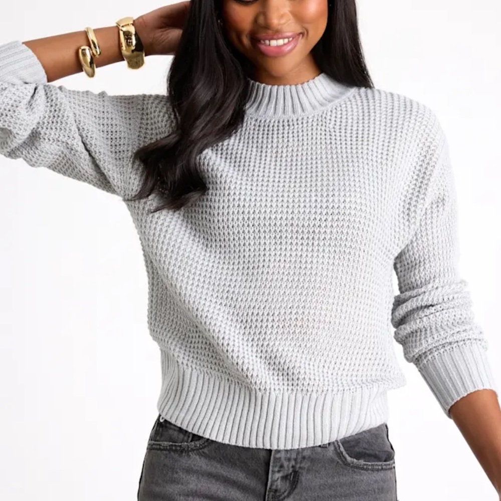 Lulu's Light Gray Textured Crewneck Sweater